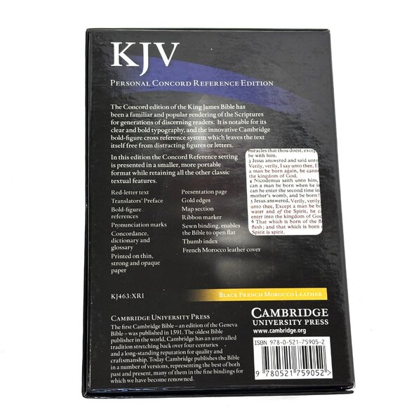 KJV Personal Concord Reference Bible Black French Morocco Leather KJ463:XRI NWT - Picture 3 of 16